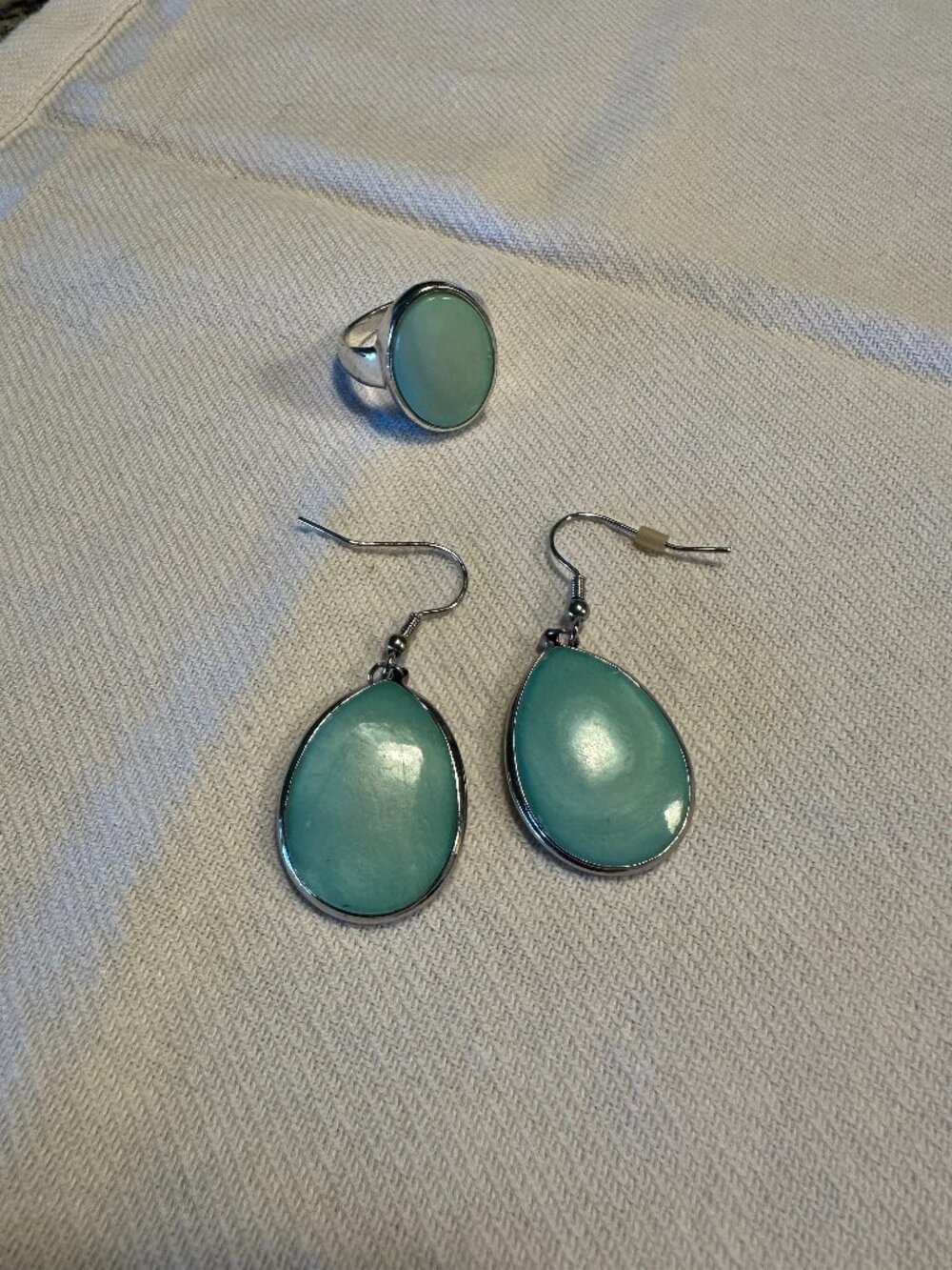 Aqua Turquoise Statement Ring Size 8 and Matching Drop Earrings Set
